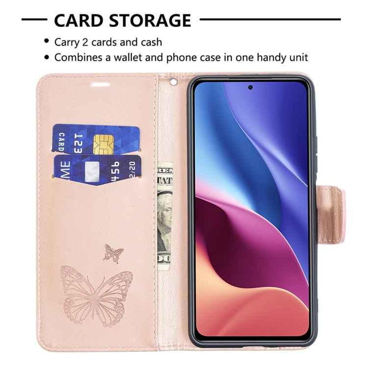 Two Butterflies Embossing Pattern Horizontal Flip Leather Case with Holder & Card Slot & Wallet & Lanyard, For Xiaomi Mi 11i / Poco F3 / Redmi K40