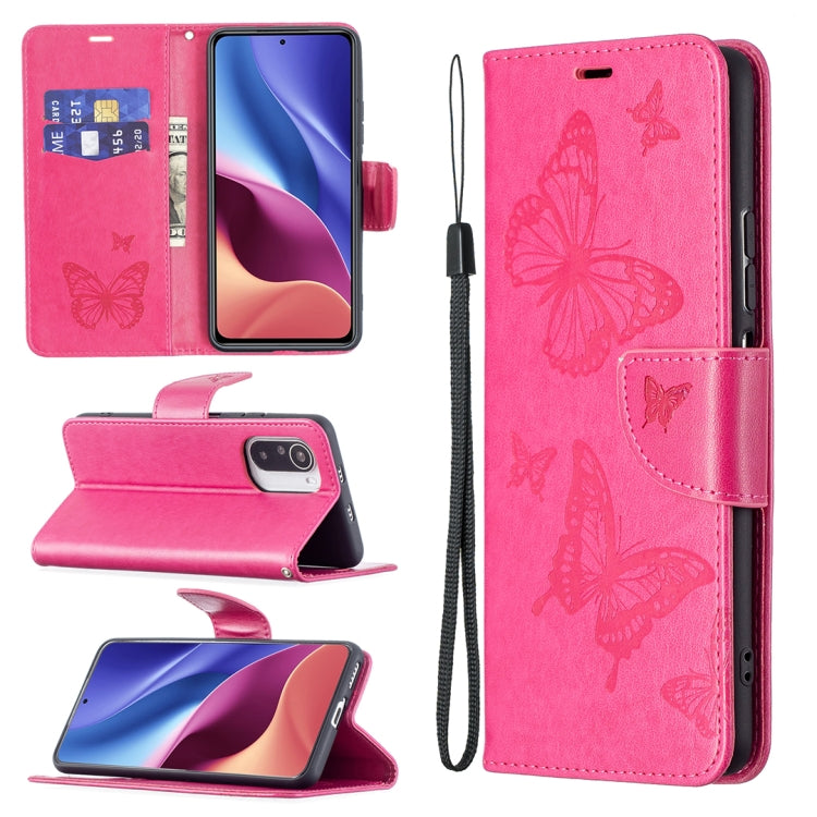 Two Butterflies Embossing Pattern Horizontal Flip Leather Case with Holder & Card Slot & Wallet & Lanyard, For Xiaomi Mi 11i / Poco F3 / Redmi K40