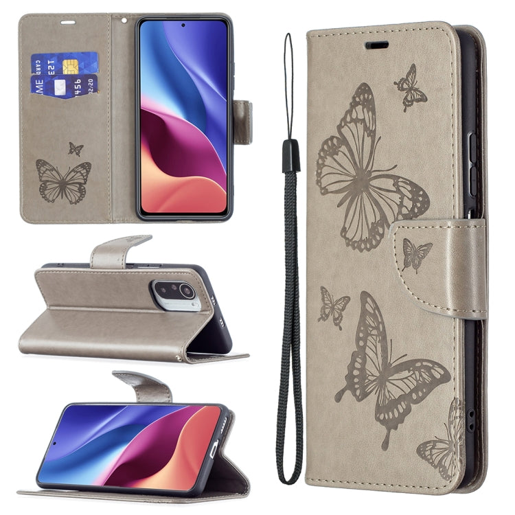 Two Butterflies Embossing Pattern Horizontal Flip Leather Case with Holder & Card Slot & Wallet & Lanyard, For Xiaomi Mi 11i / Poco F3 / Redmi K40