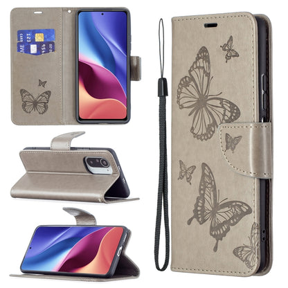 Two Butterflies Embossing Pattern Horizontal Flip Leather Case with Holder & Card Slot & Wallet & Lanyard, For Xiaomi Mi 11i / Poco F3 / Redmi K40