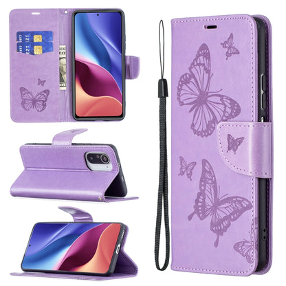Two Butterflies Embossing Pattern Horizontal Flip Leather Case with Holder & Card Slot & Wallet & Lanyard, For Xiaomi Mi 11i / Poco F3 / Redmi K40