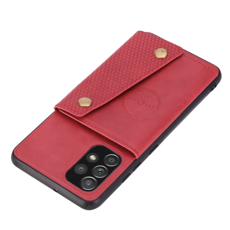 Double Buckle PU + TPU Shockproof Magnetic Protective Case with Card Slot & Holder, For Samsung Galaxy A32 4G