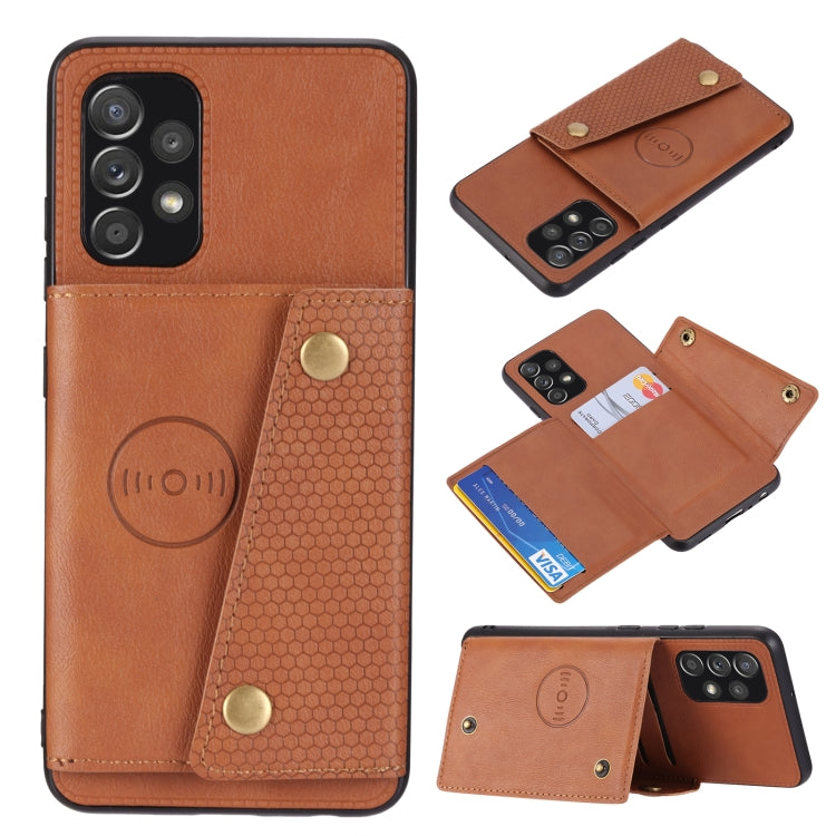 Double Buckle PU + TPU Shockproof Magnetic Protective Case with Card Slot & Holder, For Samsung Galaxy A32 4G