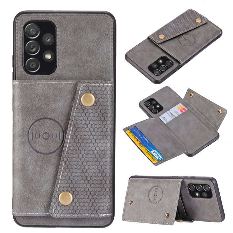Double Buckle PU + TPU Shockproof Magnetic Protective Case with Card Slot & Holder, For Samsung Galaxy A32 4G