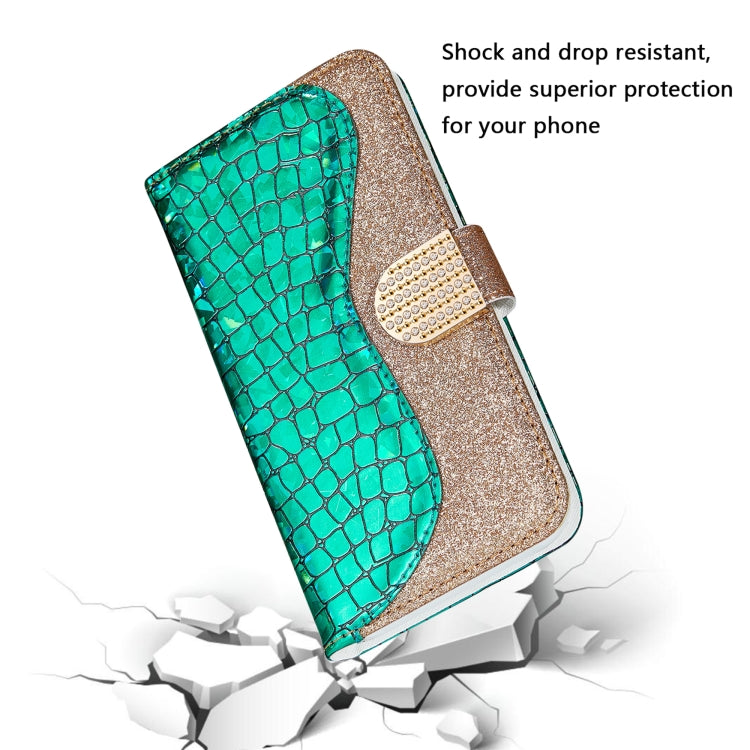 Laser Glitter Powder Matching Crocodile Texture Horizontal Flip Leather Case with Card Slots & Holder & Wallet, For Samsung Galaxy A72 5G / 4G, For Samsung Galaxy S21 FE