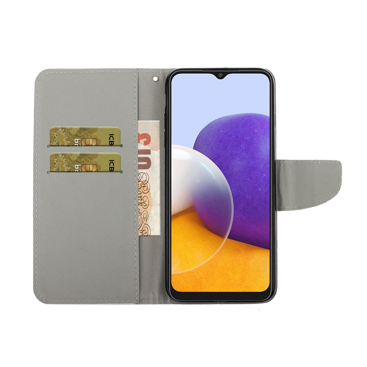 Coloured Drawing Pattern Horizontal Flip PU Leather Case with Holder & Card Slots & Wallet & Lanyard, For Samsung Galaxy A22 5G