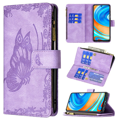 Flying Butterfly Embossing Pattern Zipper Horizontal Flip Leather Case with Holder & Card Slots & Wallet, For Xiaomi Redmi 9A, For Xiaomi Redmi 9C, For Xiaomi Redmi 9, For Xiaomi Redmi Note 10 Pro, For Xiaomi Redmi Note 9 Pro Max