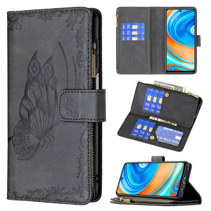Flying Butterfly Embossing Pattern Zipper Horizontal Flip Leather Case with Holder & Card Slots & Wallet, For Xiaomi Redmi 9A, For Xiaomi Redmi 9C, For Xiaomi Redmi 9, For Xiaomi Redmi Note 10 Pro, For Xiaomi Redmi Note 9 Pro Max