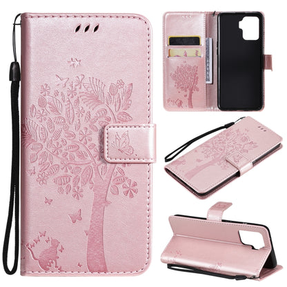 Tree & Cat Pattern Pressed Printing Horizontal Flip PU Leather Case with Holder & Card Slots & Wallet & Lanyard, For OPPO A93 5G / A74 5G, For OPPO A94 4G / F19 Pro / Reno 5F