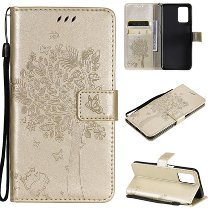 Tree & Cat Pattern Pressed Printing Horizontal Flip PU Leather Case with Holder & Card Slots & Wallet & Lanyard, For OPPO Realme 8 4G / Realme 8 Pro 4G, For OPPO Realme V13 5G / Realme 8 5G