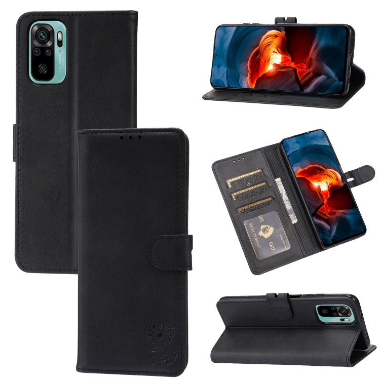 Embossed Happy Cat Pattern Horizontal Flip Leather Case with Holder & Card Slots & Wallet, For Xiaomi Redmi Note 10 4G, For Xiaomi Redmi Note 10 5G, For Xiaomi Redmi Note 10 Pro