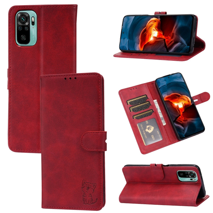 Embossed Happy Cat Pattern Horizontal Flip Leather Case with Holder & Card Slots & Wallet, For Xiaomi Redmi Note 10 4G, For Xiaomi Redmi Note 10 5G, For Xiaomi Redmi Note 10 Pro