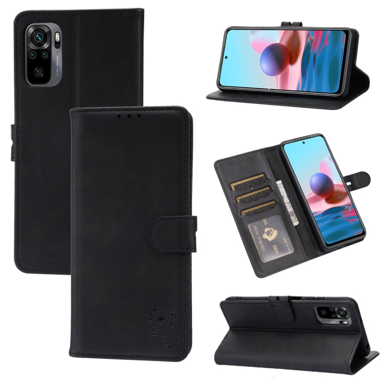 Embossed Happy Cat Pattern Horizontal Flip Leather Case with Holder & Card Slots & Wallet, For Xiaomi Redmi Note 10 4G, For Xiaomi Redmi Note 10 5G, For Xiaomi Redmi Note 10 Pro