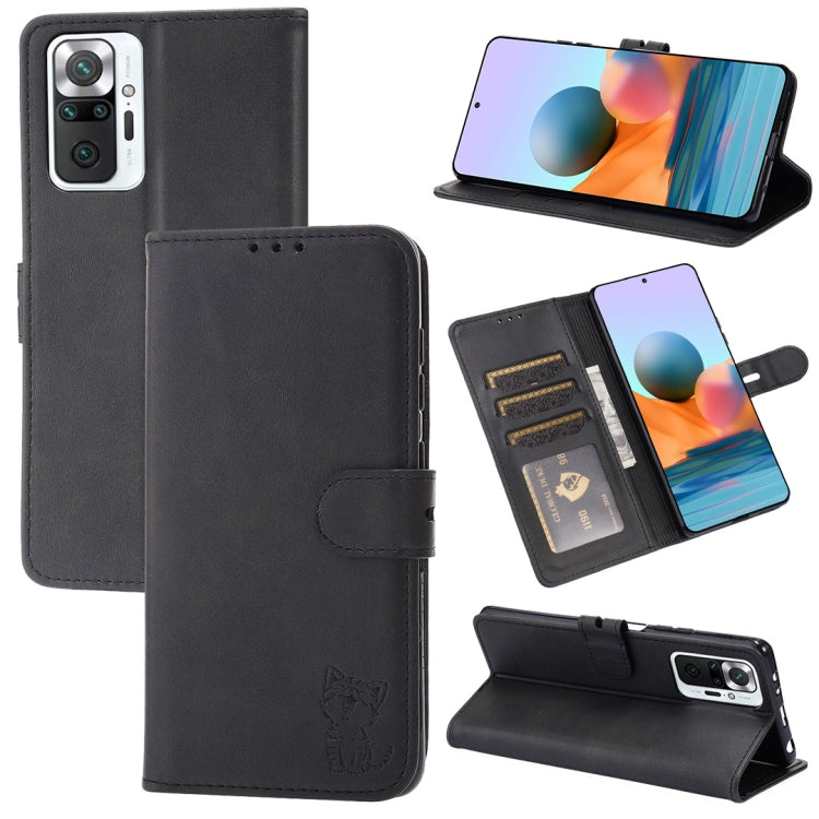Embossed Happy Cat Pattern Horizontal Flip Leather Case with Holder & Card Slots & Wallet, For Xiaomi Redmi Note 10 4G, For Xiaomi Redmi Note 10 5G, For Xiaomi Redmi Note 10 Pro