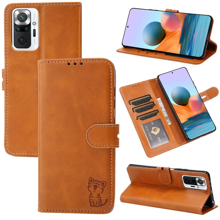 Embossed Happy Cat Pattern Horizontal Flip Leather Case with Holder & Card Slots & Wallet, For Xiaomi Redmi Note 10 4G, For Xiaomi Redmi Note 10 5G, For Xiaomi Redmi Note 10 Pro