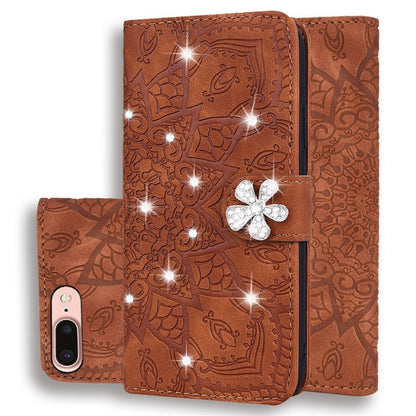 Calf Pattern Diamond Mandala Double Folding Design Embossed Leather Case with Wallet & Holder & Card Slots, For iPhone 6 / 6s, For iPhone 6 Plus / 6s Plus, For iPhone 7 / 8, For iPhone 7 Plus / 8 Plus, For iPhone X / XS, For iPhone XR, For iPhone XS Ma...