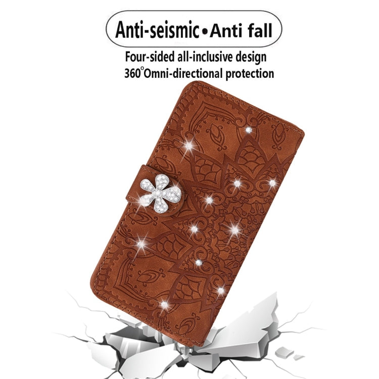 Calf Pattern Diamond Mandala Double Folding Design Embossed Leather Case with Wallet & Holder & Card Slots, For iPhone 6 / 6s, For iPhone 6 Plus / 6s Plus, For iPhone 7 / 8, For iPhone 7 Plus / 8 Plus, For iPhone X / XS, For iPhone XR, For iPhone XS Ma...