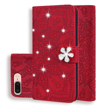 Calf Pattern Diamond Mandala Double Folding Design Embossed Leather Case with Wallet & Holder & Card Slots, For iPhone 6 / 6s, For iPhone 6 Plus / 6s Plus, For iPhone 7 / 8, For iPhone 7 Plus / 8 Plus, For iPhone X / XS, For iPhone XR, For iPhone XS Ma...