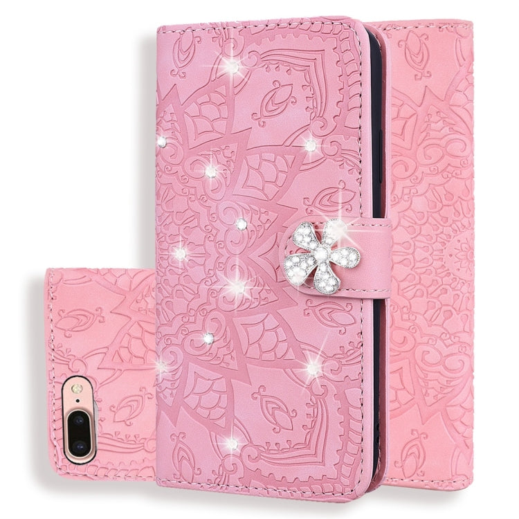 Calf Pattern Diamond Mandala Double Folding Design Embossed Leather Case with Wallet & Holder & Card Slots, For iPhone 6 / 6s, For iPhone 6 Plus / 6s Plus, For iPhone 7 / 8, For iPhone 7 Plus / 8 Plus, For iPhone X / XS, For iPhone XR, For iPhone XS Ma...