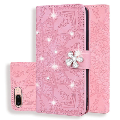 Calf Pattern Diamond Mandala Double Folding Design Embossed Leather Case with Wallet & Holder & Card Slots, For iPhone 6 / 6s, For iPhone 6 Plus / 6s Plus, For iPhone 7 / 8, For iPhone 7 Plus / 8 Plus, For iPhone X / XS, For iPhone XR, For iPhone XS Ma...