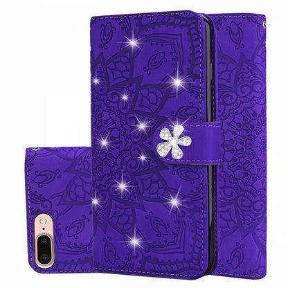 Calf Pattern Diamond Mandala Double Folding Design Embossed Leather Case with Wallet & Holder & Card Slots, For iPhone 6 / 6s, For iPhone 6 Plus / 6s Plus, For iPhone 7 / 8, For iPhone 7 Plus / 8 Plus, For iPhone X / XS, For iPhone XR, For iPhone XS Ma...