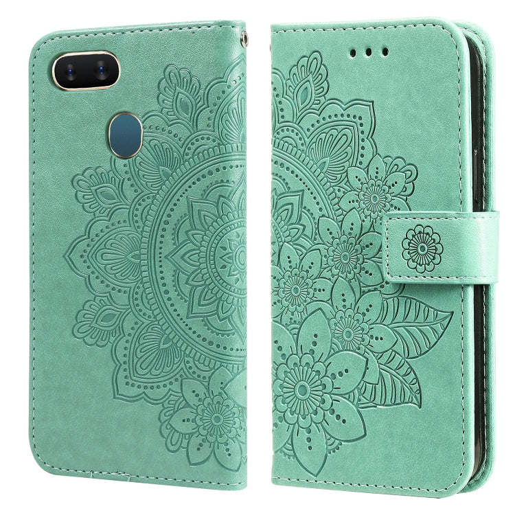 7-petal Flowers Embossing Pattern Horizontal Flip PU Leather Case with Holder & Card Slots & Wallet & Photo Frame, For OPPO A7 / A5s, For OPPO A9 2020 / A5 2020, For OPPO A15 / A15s, For OPPO A52 / A72 4G / A92