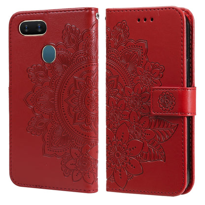 7-petal Flowers Embossing Pattern Horizontal Flip PU Leather Case with Holder & Card Slots & Wallet & Photo Frame, For OPPO A7 / A5s, For OPPO A9 2020 / A5 2020, For OPPO A15 / A15s, For OPPO A52 / A72 4G / A92