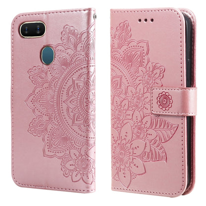 7-petal Flowers Embossing Pattern Horizontal Flip PU Leather Case with Holder & Card Slots & Wallet & Photo Frame, For OPPO A7 / A5s, For OPPO A9 2020 / A5 2020, For OPPO A15 / A15s, For OPPO A52 / A72 4G / A92