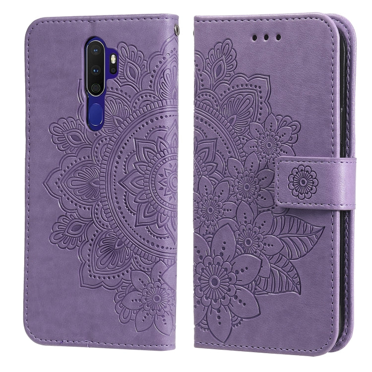 7-petal Flowers Embossing Pattern Horizontal Flip PU Leather Case with Holder & Card Slots & Wallet & Photo Frame, For OPPO A7 / A5s, For OPPO A9 2020 / A5 2020, For OPPO A15 / A15s, For OPPO A52 / A72 4G / A92