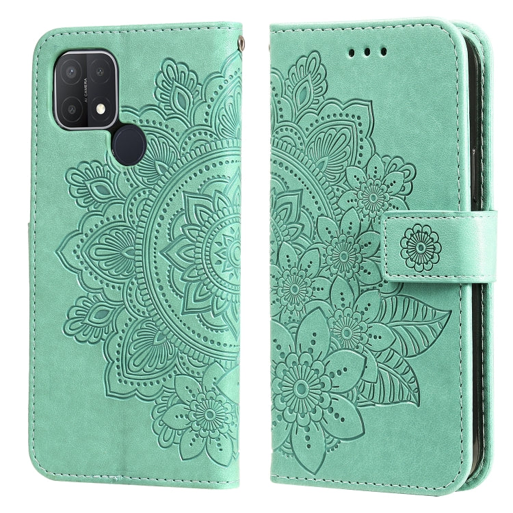 7-petal Flowers Embossing Pattern Horizontal Flip PU Leather Case with Holder & Card Slots & Wallet & Photo Frame, For OPPO A7 / A5s, For OPPO A9 2020 / A5 2020, For OPPO A15 / A15s, For OPPO A52 / A72 4G / A92