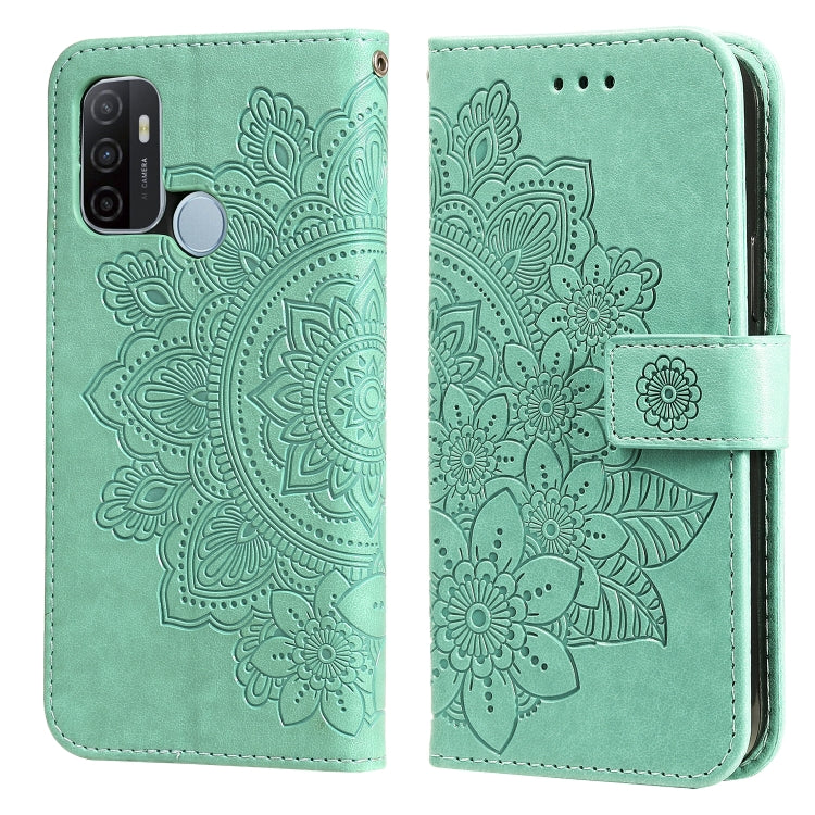 7-petal Flowers Embossing Pattern Horizontal Flip PU Leather Case with Holder & Card Slots & Wallet & Photo Frame, For OPPO A53 / A33 / A32, For OPPO A54 4G, For OPPO A74 4G / F19 4G, For OPPO A92s / Reno4 Z / A72 5G / A73 5G / A53 5G