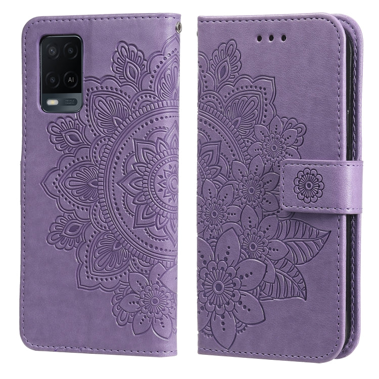 7-petal Flowers Embossing Pattern Horizontal Flip PU Leather Case with Holder & Card Slots & Wallet & Photo Frame, For OPPO A53 / A33 / A32, For OPPO A54 4G, For OPPO A74 4G / F19 4G, For OPPO A92s / Reno4 Z / A72 5G / A73 5G / A53 5G