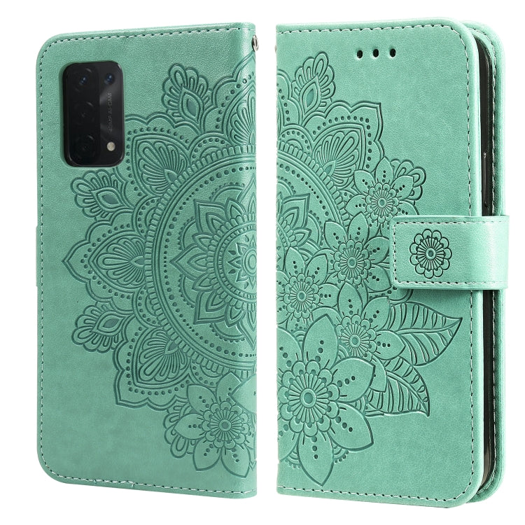 7-petal Flowers Embossing Pattern Horizontal Flip PU Leather Case with Holder & Card Slots & Wallet & Photo Frame, For OPPO A53 / A33 / A32, For OPPO A54 4G, For OPPO A74 4G / F19 4G, For OPPO A92s / Reno4 Z / A72 5G / A73 5G / A53 5G