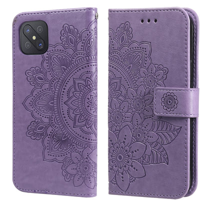 7-petal Flowers Embossing Pattern Horizontal Flip PU Leather Case with Holder & Card Slots & Wallet & Photo Frame, For OPPO A53 / A33 / A32, For OPPO A54 4G, For OPPO A74 4G / F19 4G, For OPPO A92s / Reno4 Z / A72 5G / A73 5G / A53 5G