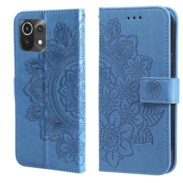 7-petal Flowers Embossing Pattern Horizontal Flip PU Leather Case with Holder & Card Slots & Wallet & Photo Frame, For Xiaomi Mi 11 Ultra, For Xiaomi Mi 11 Lite, For Xiaomi Poco M3 / Redmi Note 9 4G, For Xiaomi Mi 11 Pro