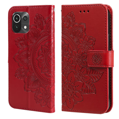 7-petal Flowers Embossing Pattern Horizontal Flip PU Leather Case with Holder & Card Slots & Wallet & Photo Frame, For Xiaomi Mi 11 Ultra, For Xiaomi Mi 11 Lite, For Xiaomi Poco M3 / Redmi Note 9 4G, For Xiaomi Mi 11 Pro