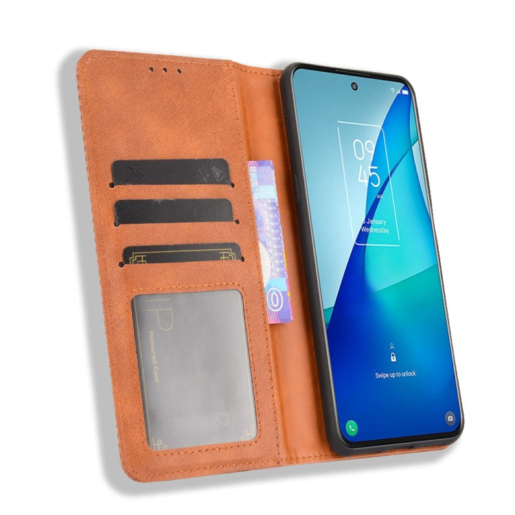Magnetic Buckle Retro Crazy Horse Texture Horizontal Flip Leather Case with Holder & Card Slots & Photo Frame, For TCL 20 5G / 20S / 20L / 20L+