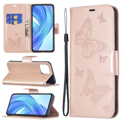 Embossing Two Butterflies Pattern Horizontal Flip PU Leather Case with Holder & Card Slot & Wallet & Lanyard, For Samsung Galaxy A03s 164mm, For Xiaomi Mi 11 Lite, For Xiaomi Poco M3 Pro / Redmi Note 10 5G