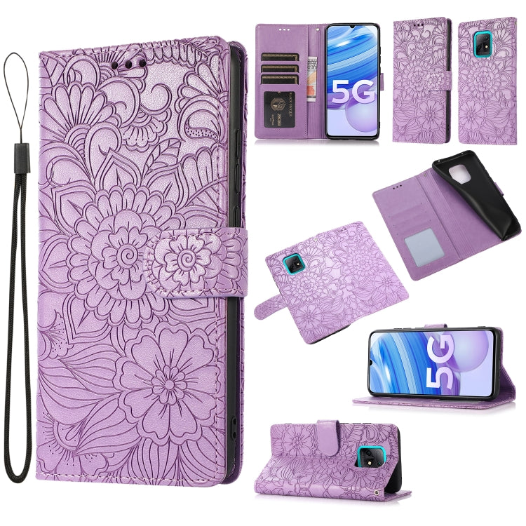 Skin Feel Embossed Sunflower Horizontal Flip Leather Case with Holder & Card Slots & Wallet & Lanyard, For Xiaomi Redmi 9, For Xiaomi Redmi 10X 5G, For Xiaomi Redmi K30 Pro, For Xiaomi Mi CC9 Pro