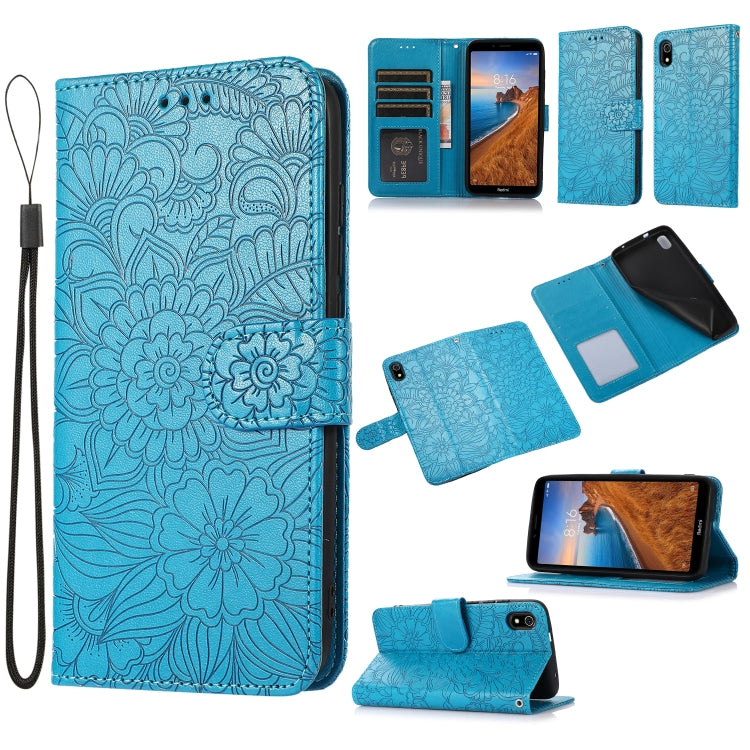Skin Feel Embossed Sunflower Horizontal Flip Leather Case with Holder & Card Slots & Wallet & Lanyard, For Xiaomi Redmi K20, For Xiaomi Redmi 8, For Xiaomi Redmi 7A