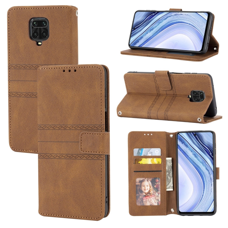 Embossed Striped Magnetic Buckle PU + TPU Horizontal Flip Leather Case with Holder & Card Slot & Wallet & Photo Frame & Sling, For Xiaomi Redmi Note 9 5G, For Xiaomi Redmi Note 9 Pro Max, For Xiaomi Redmi Note 10, For Xiaomi Redmi Note 10 5G