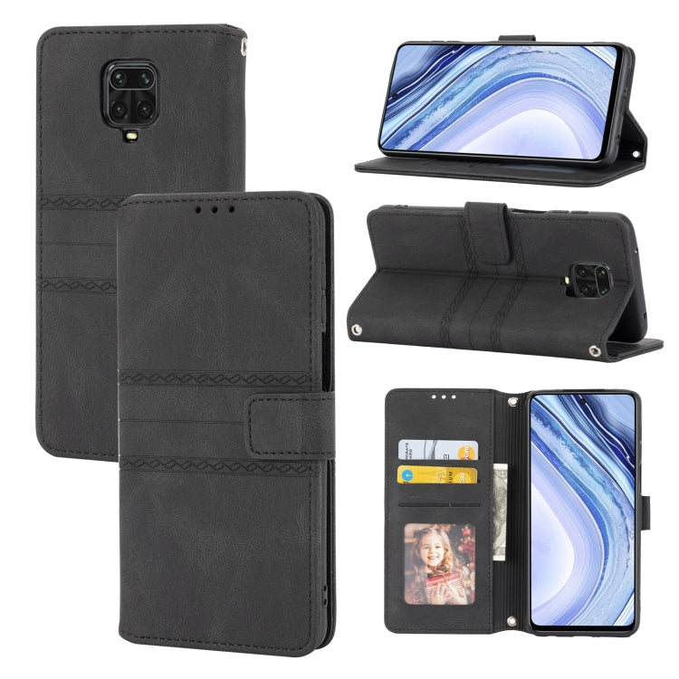 Embossed Striped Magnetic Buckle PU + TPU Horizontal Flip Leather Case with Holder & Card Slot & Wallet & Photo Frame & Sling, For Xiaomi Redmi Note 9 5G, For Xiaomi Redmi Note 9 Pro Max, For Xiaomi Redmi Note 10, For Xiaomi Redmi Note 10 5G