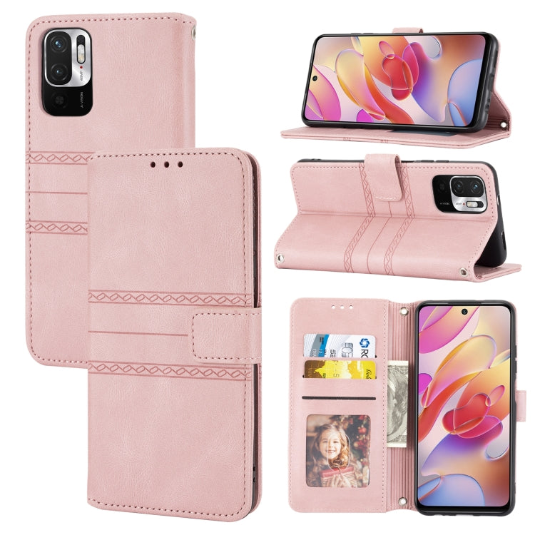 Embossed Striped Magnetic Buckle PU + TPU Horizontal Flip Leather Case with Holder & Card Slot & Wallet & Photo Frame & Sling, For Xiaomi Redmi Note 9 5G, For Xiaomi Redmi Note 9 Pro Max, For Xiaomi Redmi Note 10, For Xiaomi Redmi Note 10 5G