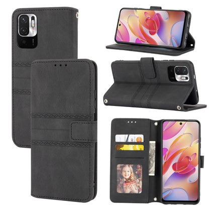 Embossed Striped Magnetic Buckle PU + TPU Horizontal Flip Leather Case with Holder & Card Slot & Wallet & Photo Frame & Sling, For Xiaomi Redmi Note 9 5G, For Xiaomi Redmi Note 9 Pro Max, For Xiaomi Redmi Note 10, For Xiaomi Redmi Note 10 5G