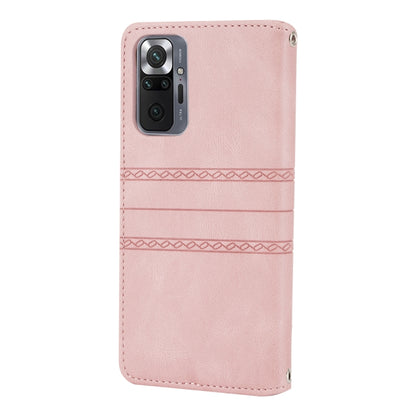 Embossed Striped Magnetic Buckle PU + TPU Horizontal Flip Leather Case with Holder & Card Slot & Wallet & Photo Frame & Sling, For Xiaomi Redmi Note 10 Pro 5G, For Xiaomi Redmi Note 10 Pro Max