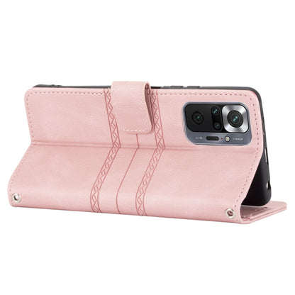 Embossed Striped Magnetic Buckle PU + TPU Horizontal Flip Leather Case with Holder & Card Slot & Wallet & Photo Frame & Sling, For Xiaomi Redmi Note 10 Pro 5G, For Xiaomi Redmi Note 10 Pro Max
