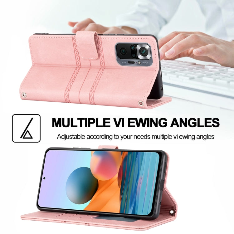 Embossed Striped Magnetic Buckle PU + TPU Horizontal Flip Leather Case with Holder & Card Slot & Wallet & Photo Frame & Sling, For Xiaomi Redmi Note 10 Pro 5G, For Xiaomi Redmi Note 10 Pro Max
