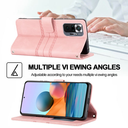 Embossed Striped Magnetic Buckle PU + TPU Horizontal Flip Leather Case with Holder & Card Slot & Wallet & Photo Frame & Sling, For Xiaomi Redmi Note 10 Pro 5G, For Xiaomi Redmi Note 10 Pro Max