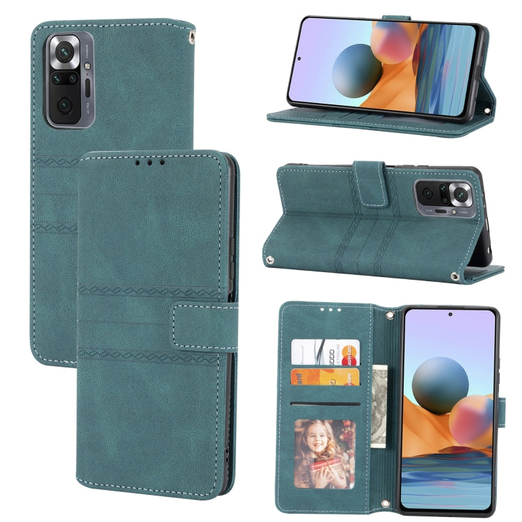 Embossed Striped Magnetic Buckle PU + TPU Horizontal Flip Leather Case with Holder & Card Slot & Wallet & Photo Frame & Sling, For Xiaomi Redmi Note 10 Pro 5G, For Xiaomi Redmi Note 10 Pro Max