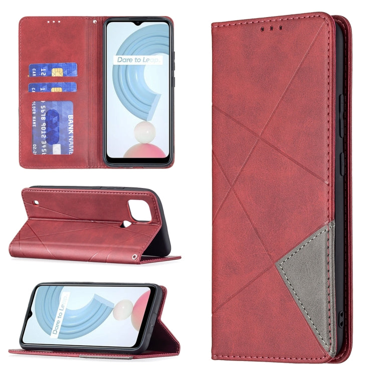 Rhombus Texture Horizontal Flip Magnetic Leather Case with Holder & Card Slots, For OPPO Realme C21 / C20, For OPPO Realme 8 5G / V13